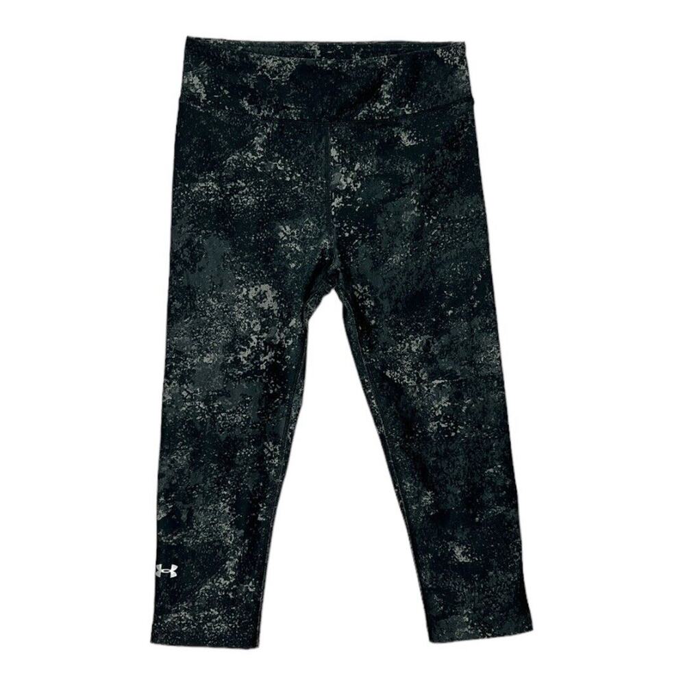 Under Armour Womens Small Black Gray Alpha Printed Crop Leggings Heat Gear Gym